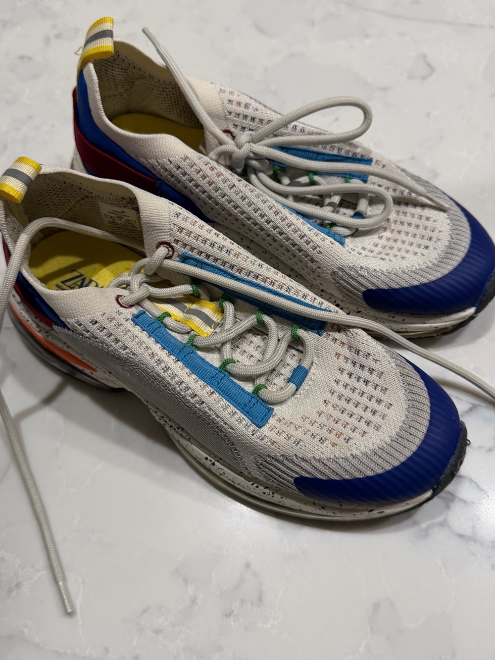 Zara Kids White Knit Sneakers with Blue and Yellow Accents